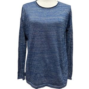 MNG MANGO Blue Sparkly Silver Metallic Thread Long Sleeve Womens Top Size‎ L